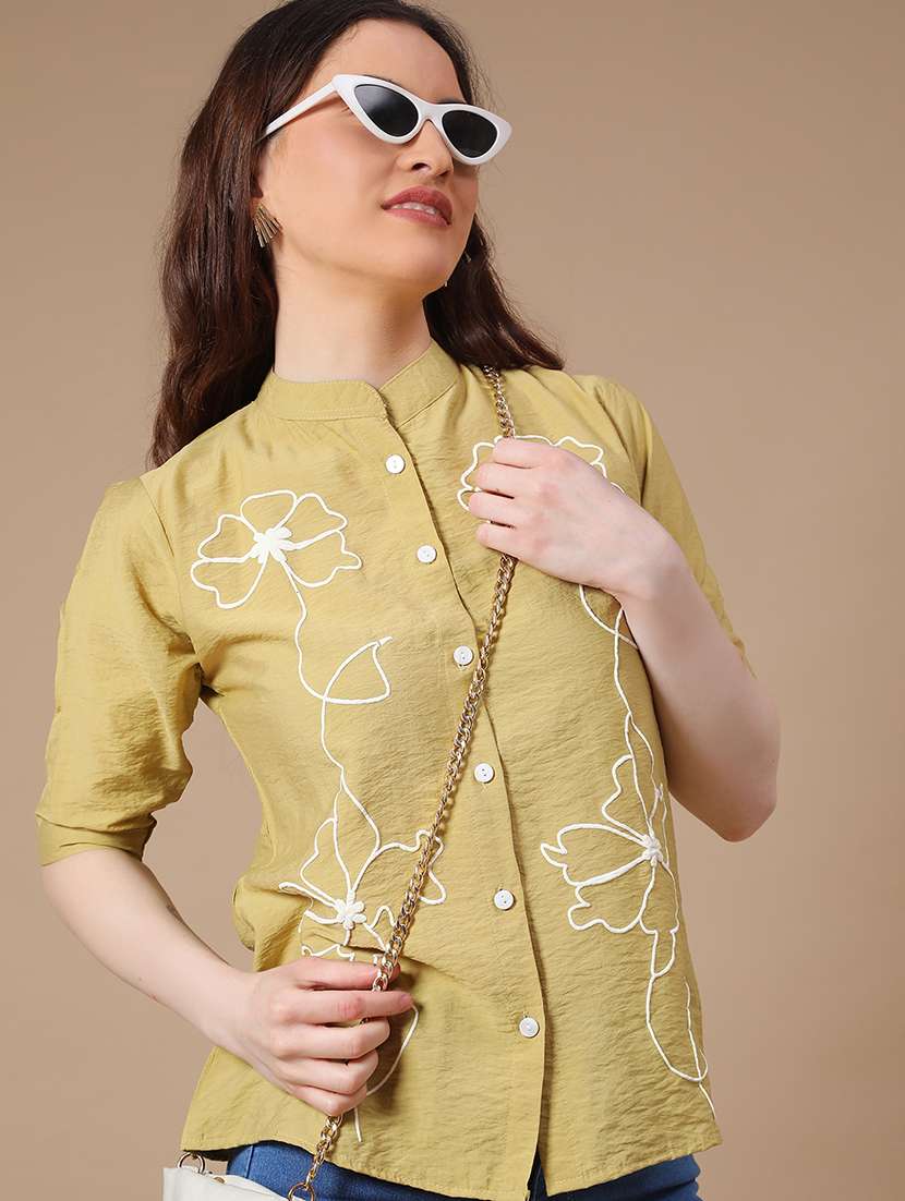 green cotton regular shirt