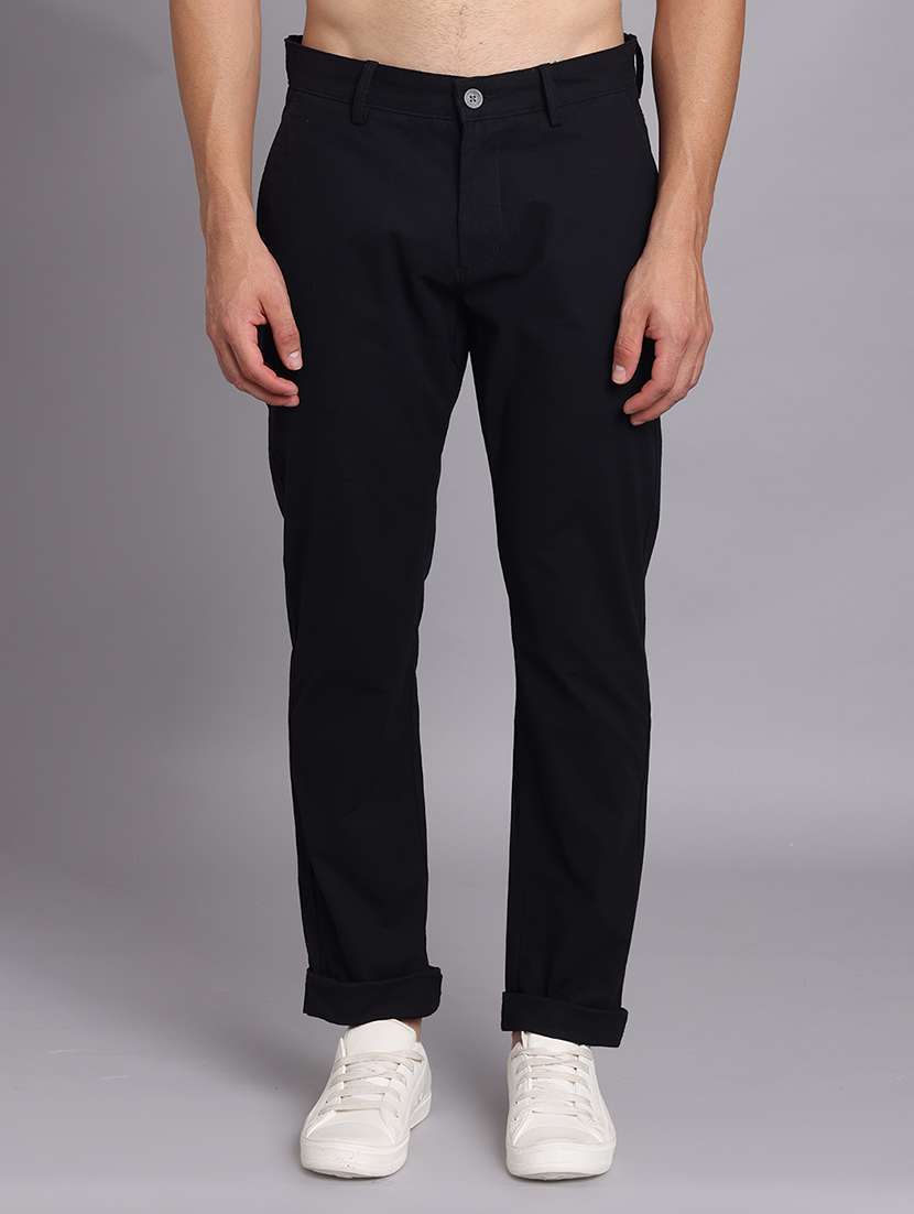 men solid mid rise slim fit trouser