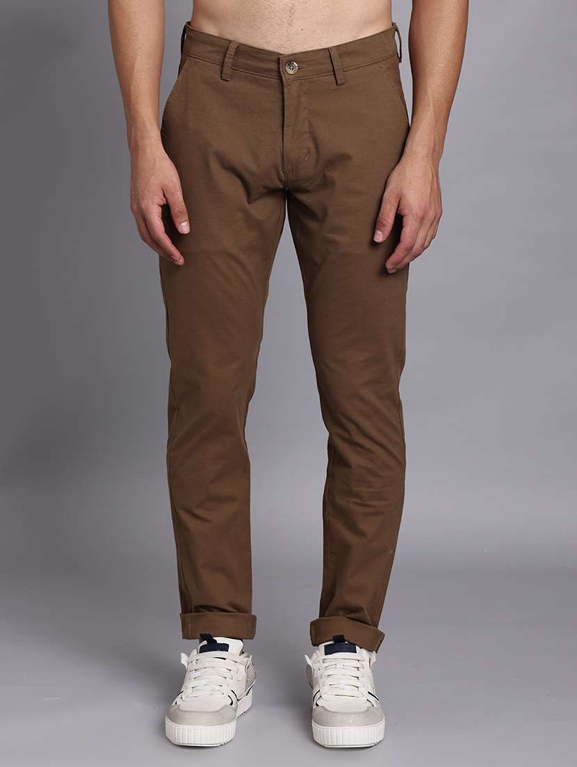 men solid mid rise slim fit trouser