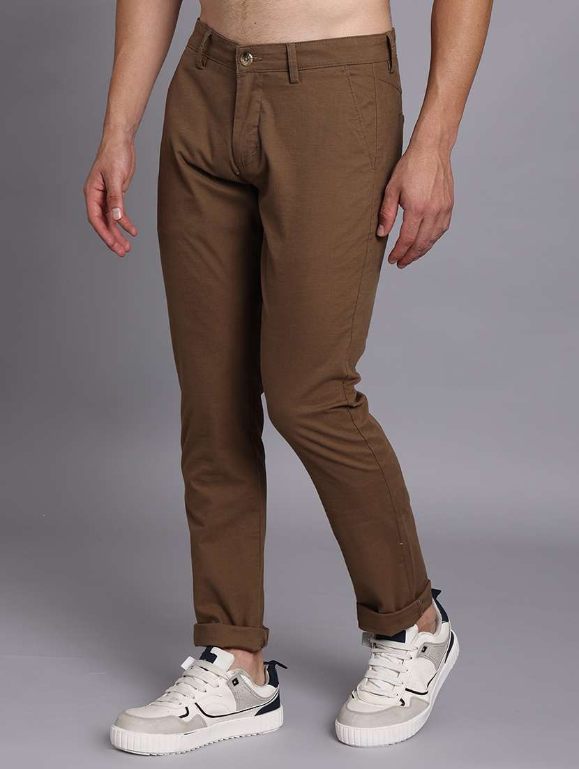 men solid mid rise slim fit trouser - 22248917 -  Standard Image - 3