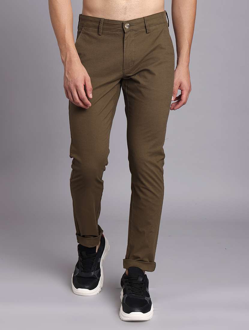 men solid mid rise slim fit trouser