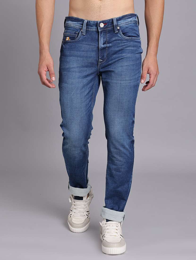 men solid mid rise slim fit jeans