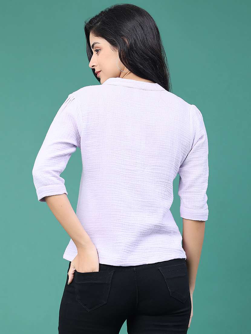 women solid with work three quarter sleeve top - 22249277 -  Standard Image - 3