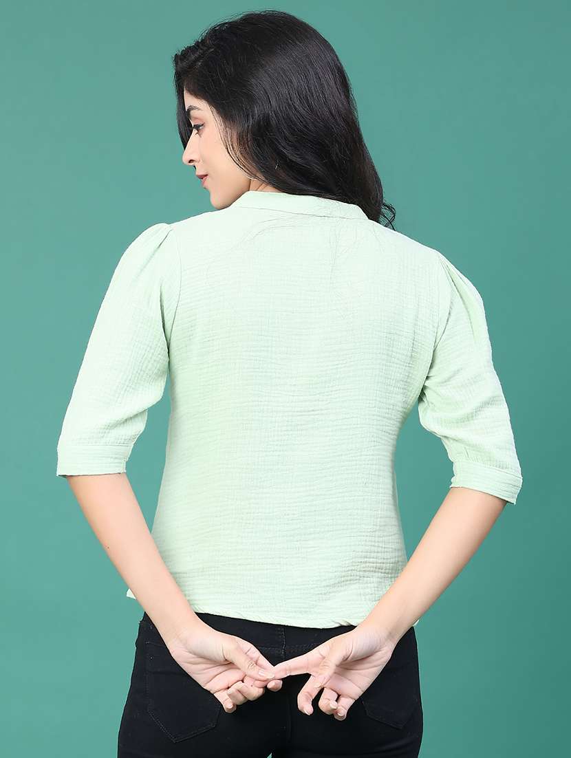 women solid with work three quarter sleeve top - 22249279 -  Standard Image - 3