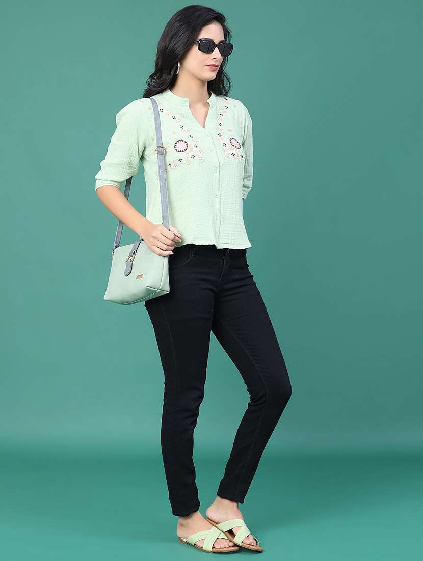 women solid with work three quarter sleeve top - 22249279 -  Standard Image - 5