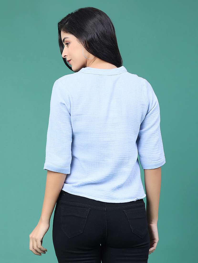women solid with work three quarter sleeve top - 22249283 -  Standard Image - 3