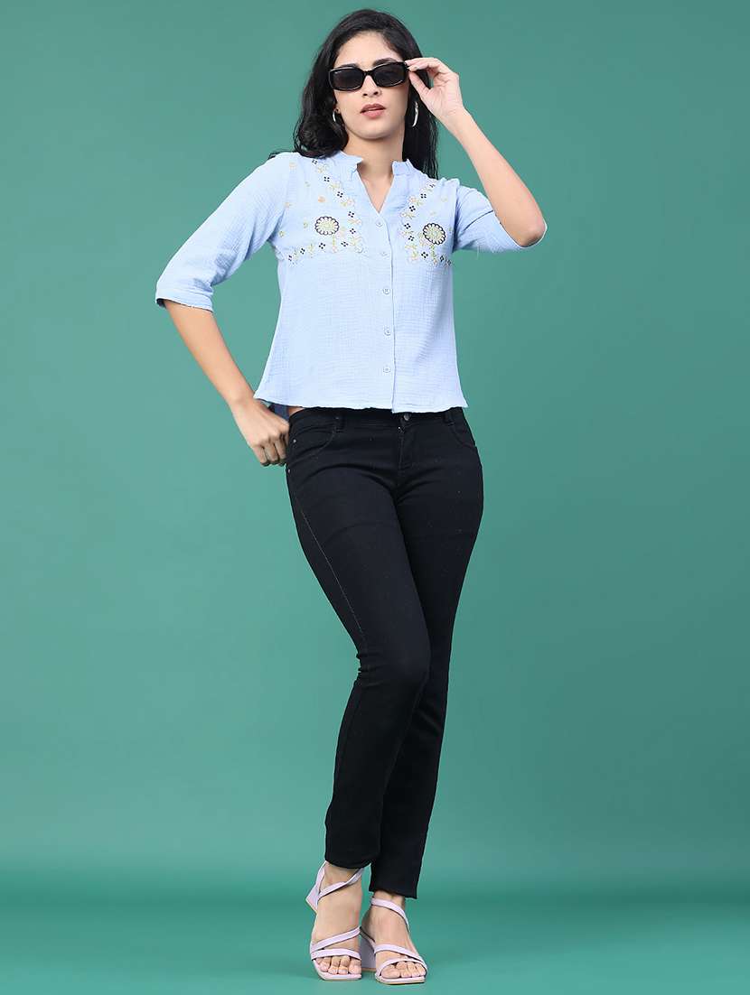 women solid with work three quarter sleeve top - 22249283 -  Standard Image - 5