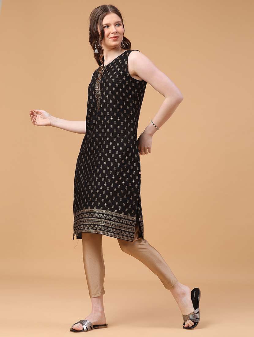 women foil printed sleeveless straight kurta - 22249412 -  Standard Image - 3