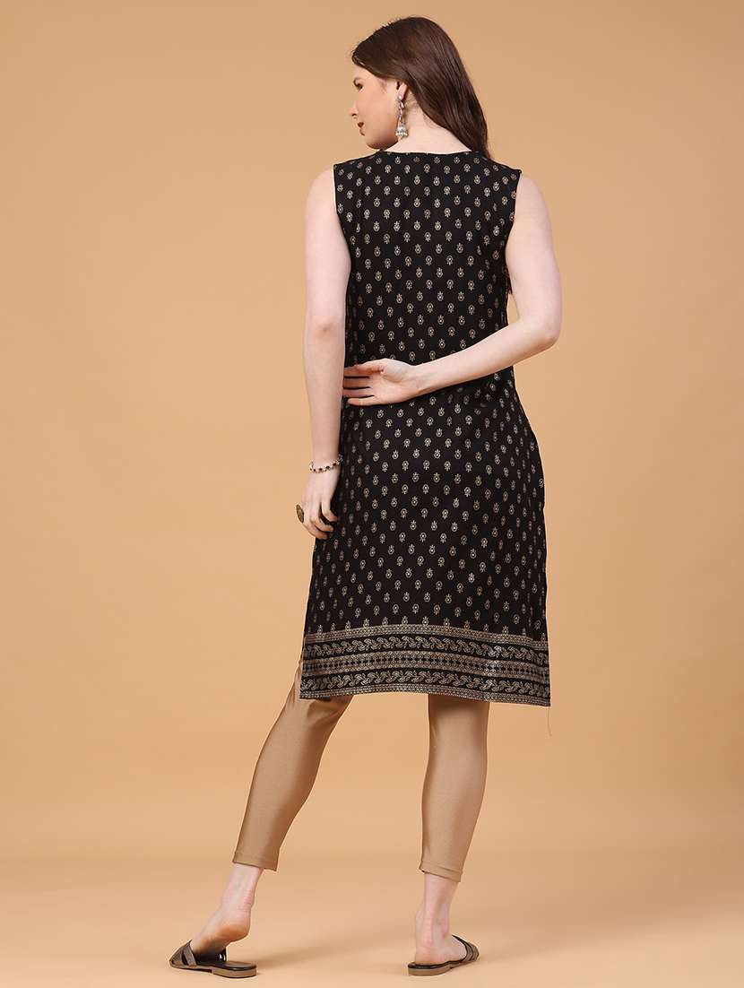 women foil printed sleeveless straight kurta - 22249412 -  Standard Image - 5