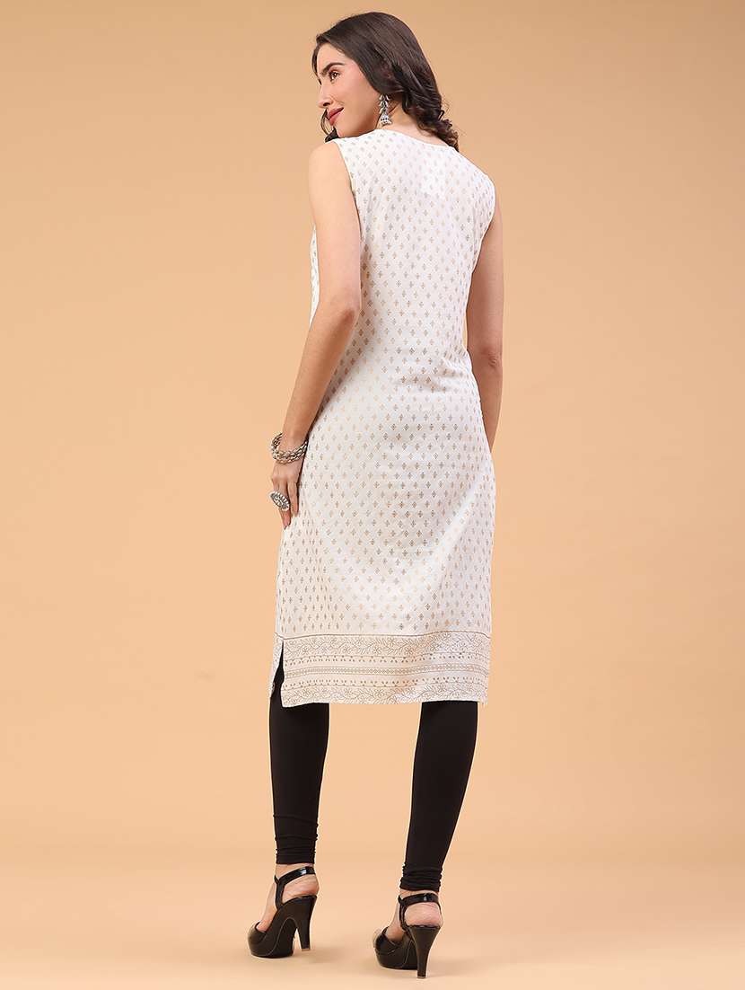 women foil printed sleeveless straight kurta - 22249414 -  Standard Image - 5