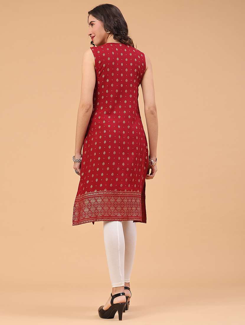 women foil printed sleeveless straight kurta - 22249416 -  Standard Image - 5