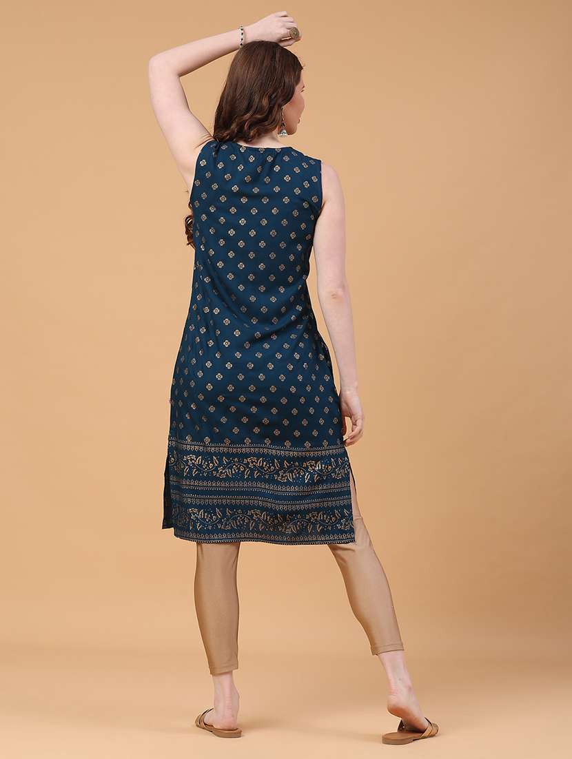 women foil printed sleeveless straight kurta - 22249418 -  Standard Image - 5