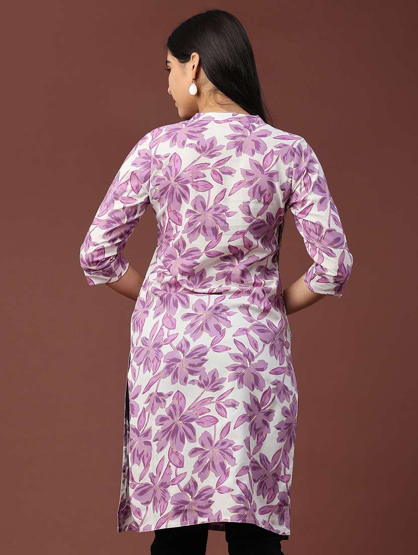 women floral three quarter sleeve straight kurta - 22249436 -  Standard Image - 3