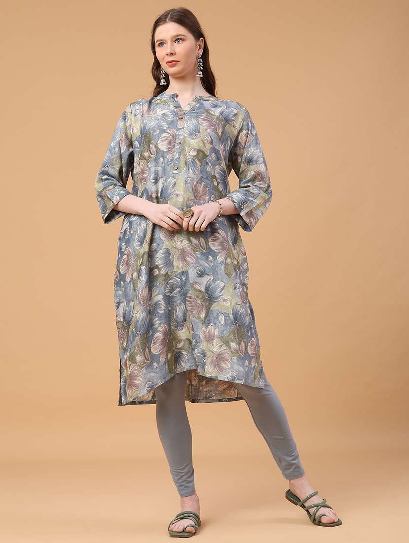 women floral three quarter sleeve straight kurta