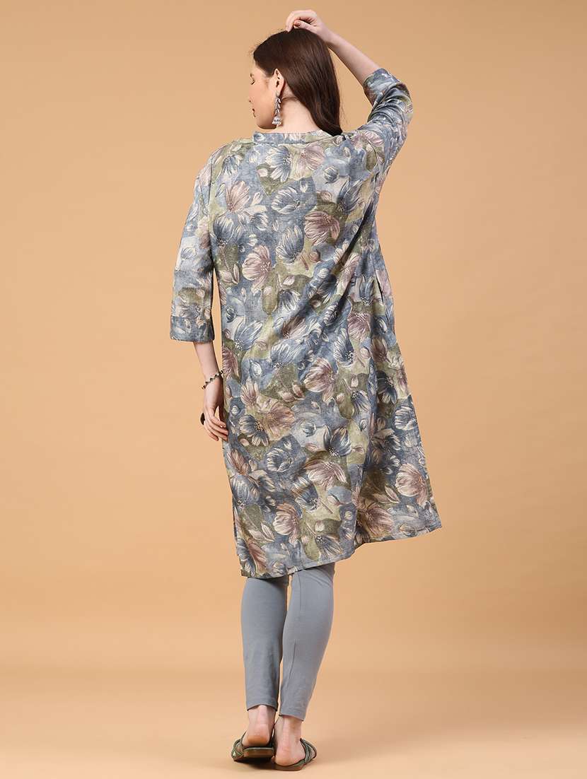 women floral three quarter sleeve straight kurta - 22249465 -  Standard Image - 5