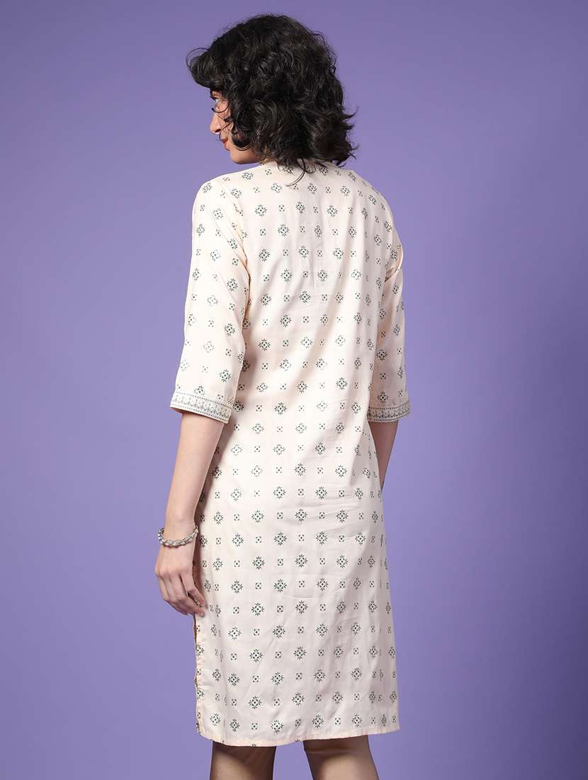 women printed three quarter sleeve kurta - 22249470 -  Standard Image - 3