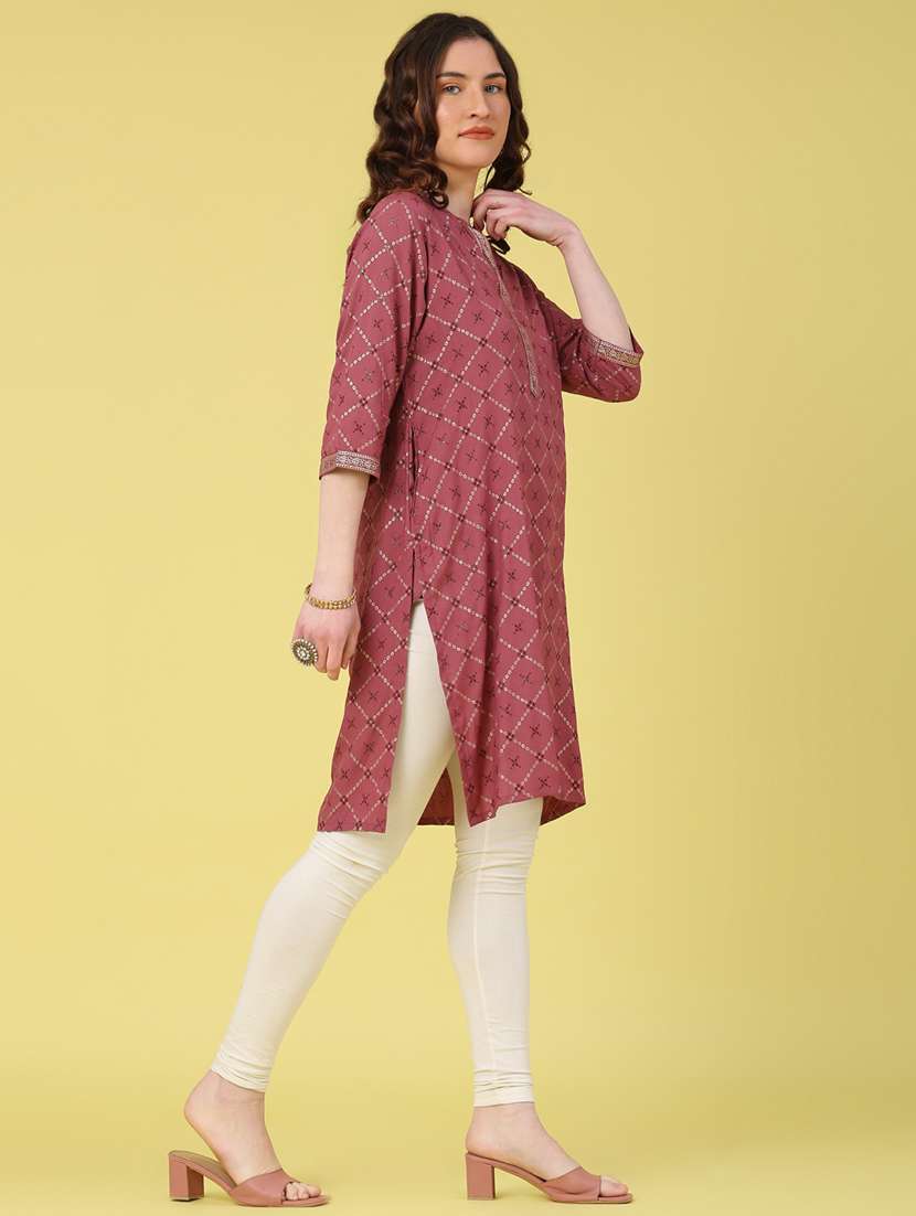 women printed three quarter sleeve kurta - 22249472 -  Standard Image - 3