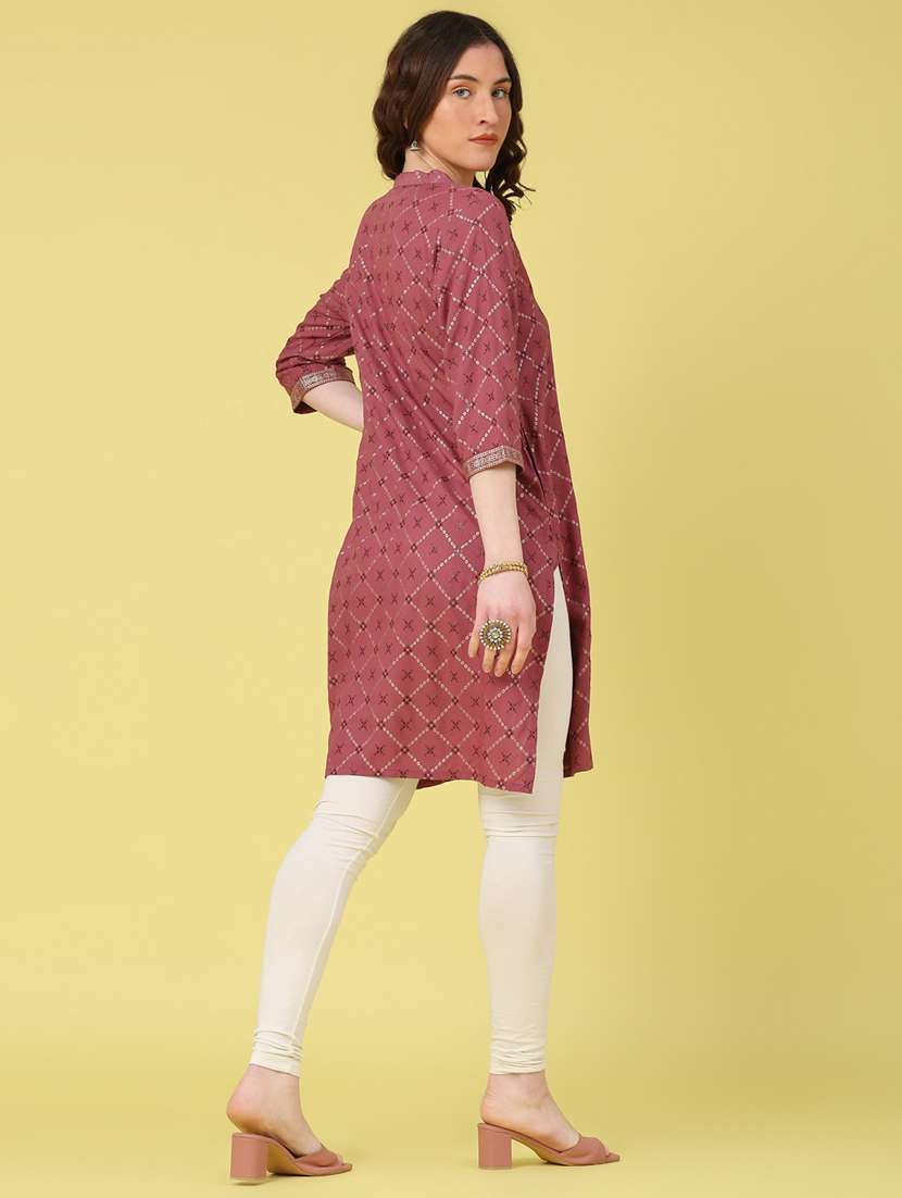 women printed three quarter sleeve kurta - 22249472 -  Standard Image - 5