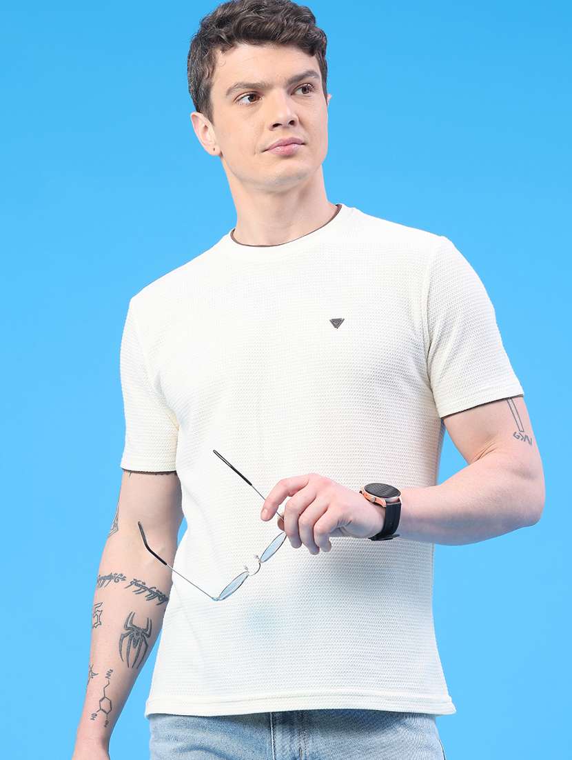 men self design short sleeve slim fit t-shirt
