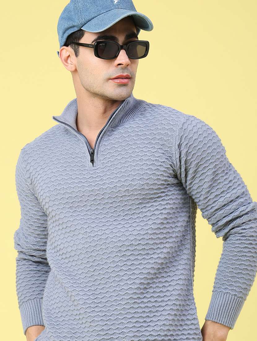 men self design long sleeve regular fit pullover 
