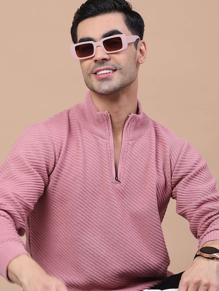 men self design long sleeve regular fit pullover 