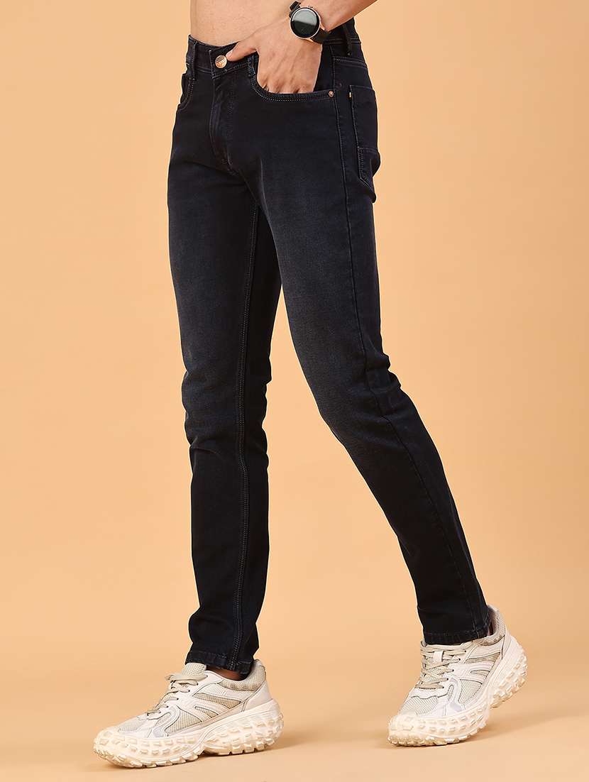 men washed mid rise full length slim fit jeans