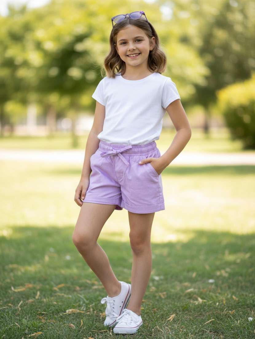 girls solid mid rise regular fit shorts