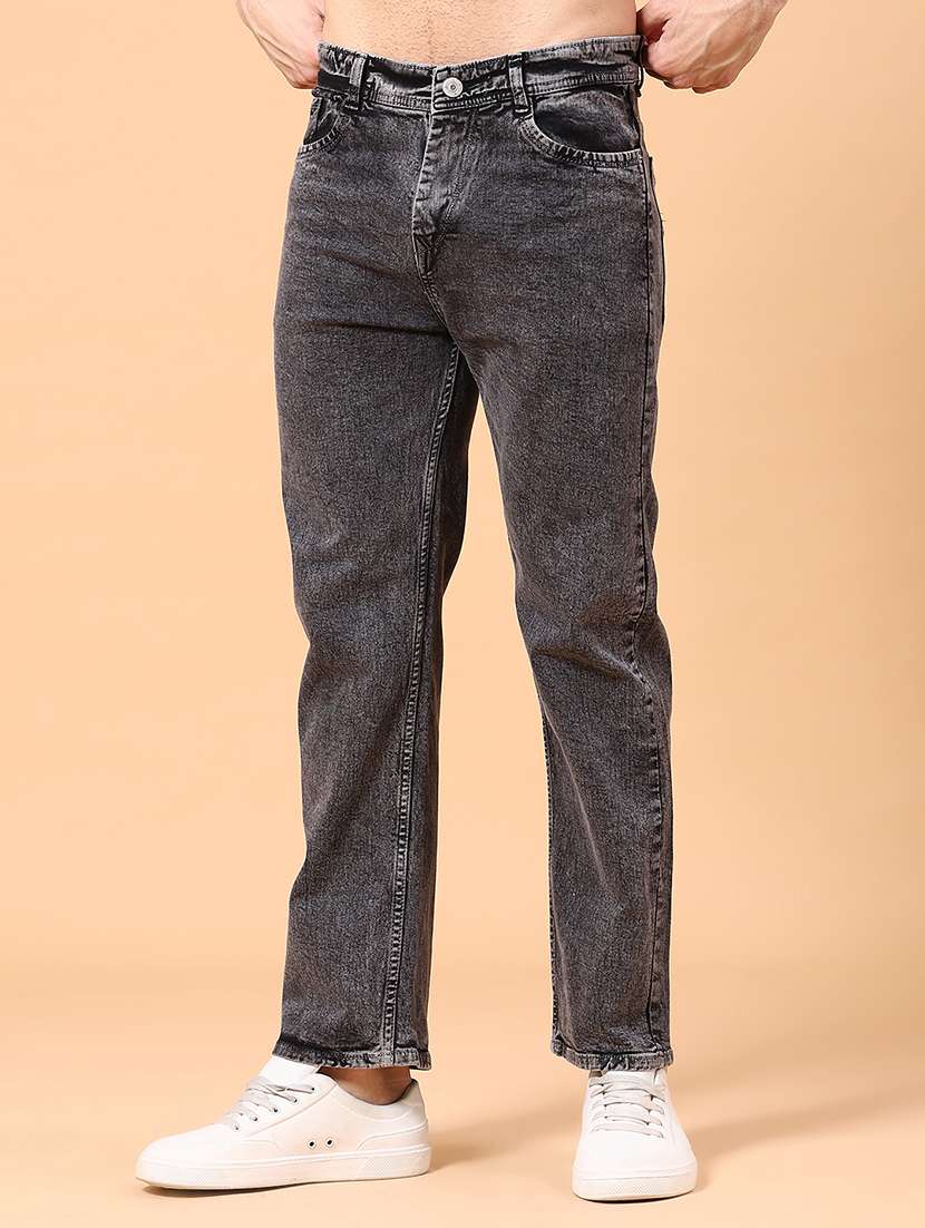 men plain mid rise full length jeans