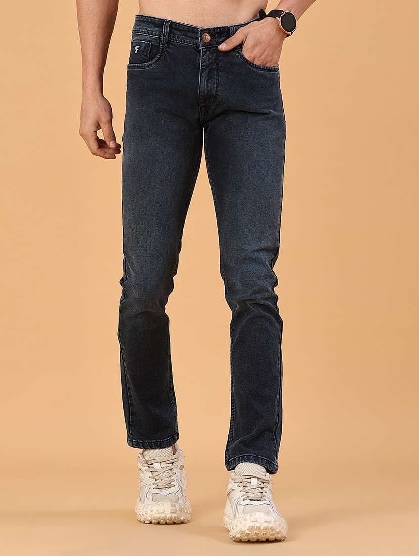 men washed mid rise full length slim fit jeans