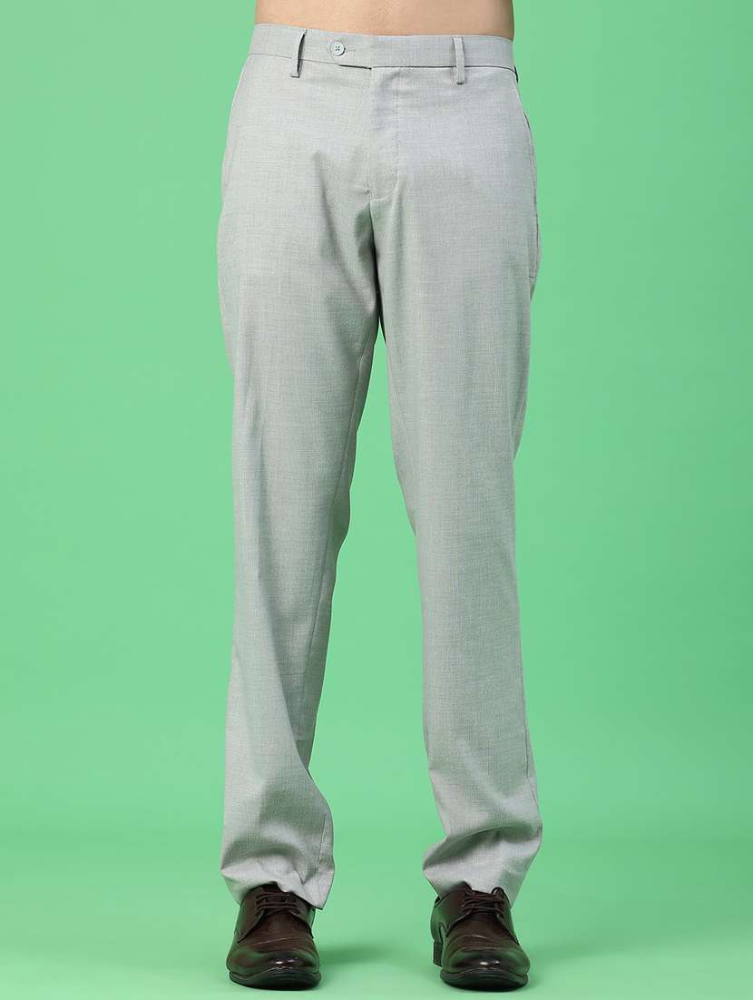 men solid mid rise flat front formal trouser