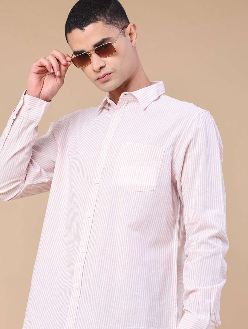 men striped long sleeve regular fit casual shirt