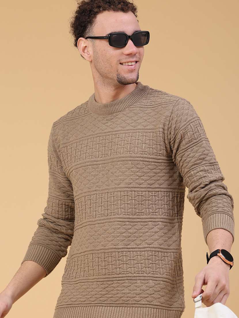 men self design long sleeve regular fit pullover 