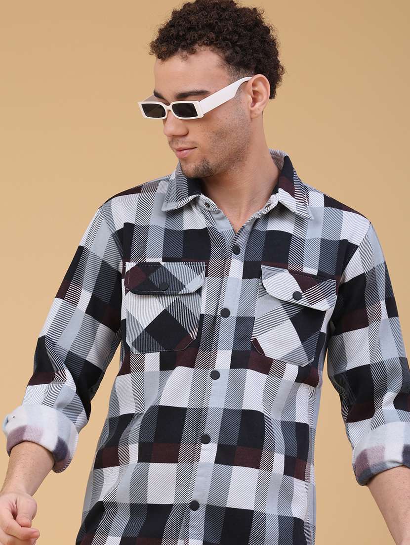 men checkered long sleeve regualr fit casual shirt