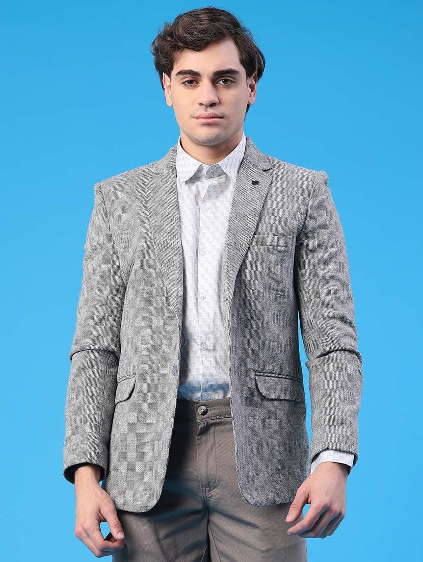 men self design lapel collar single breasted casual blazer