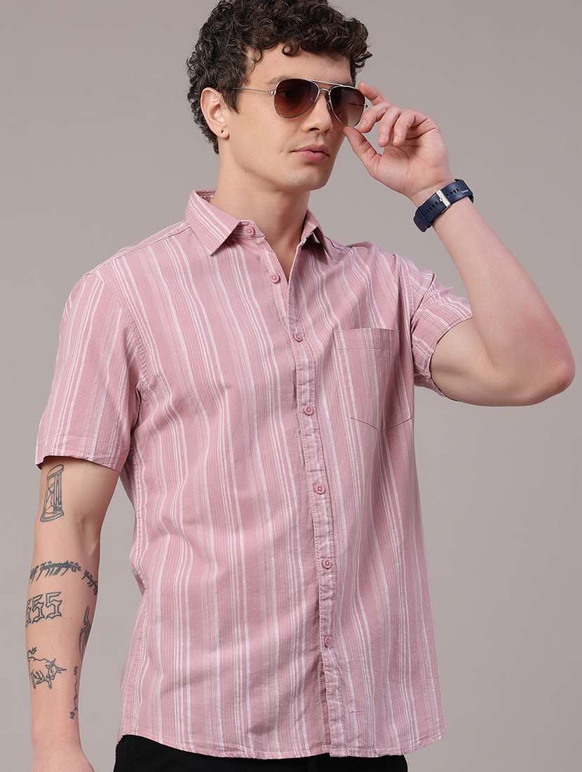 men striped short sleeve regular fit casual shirt