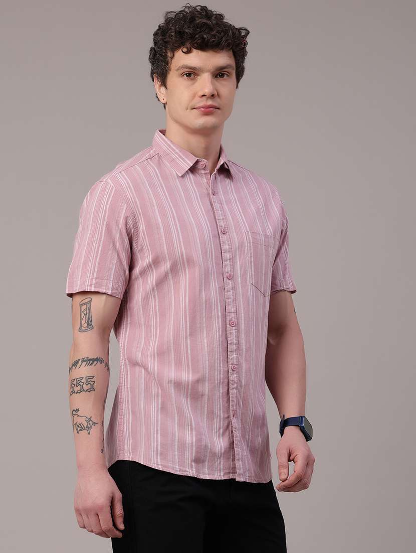 men striped short sleeve regular fit casual shirt - 22250061 -  Standard Image - 3