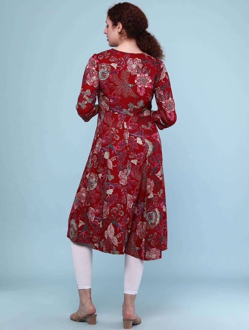women floral three quarter sleeve a-line kurta  - 22250077 -  Standard Image - 3