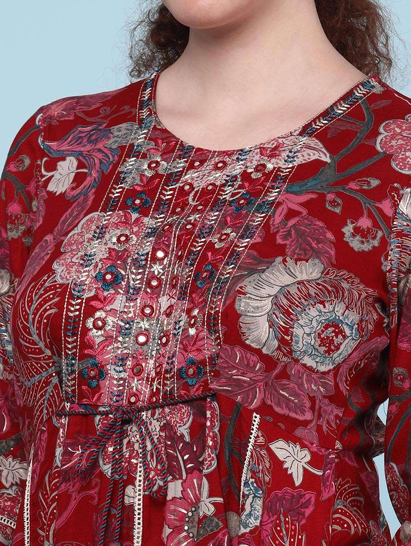 women floral three quarter sleeve a-line kurta  - 22250077 -  Standard Image - 5