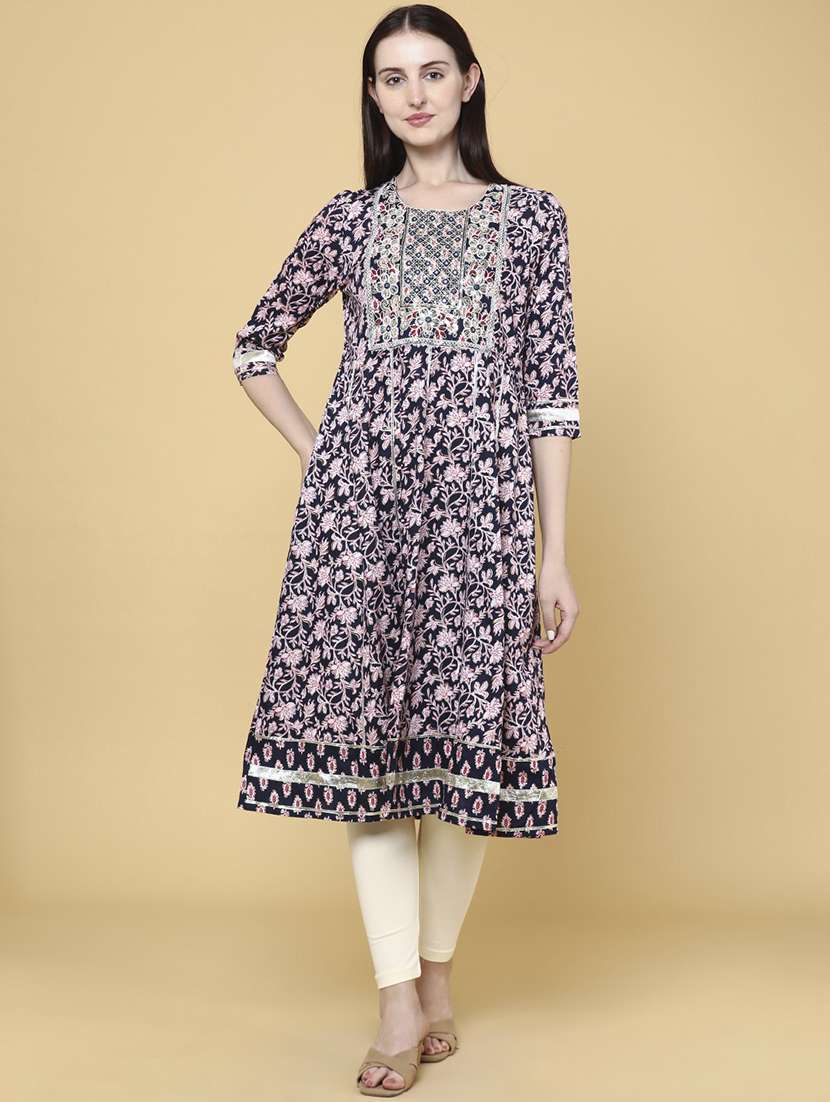 women blue rayon a-line kurta