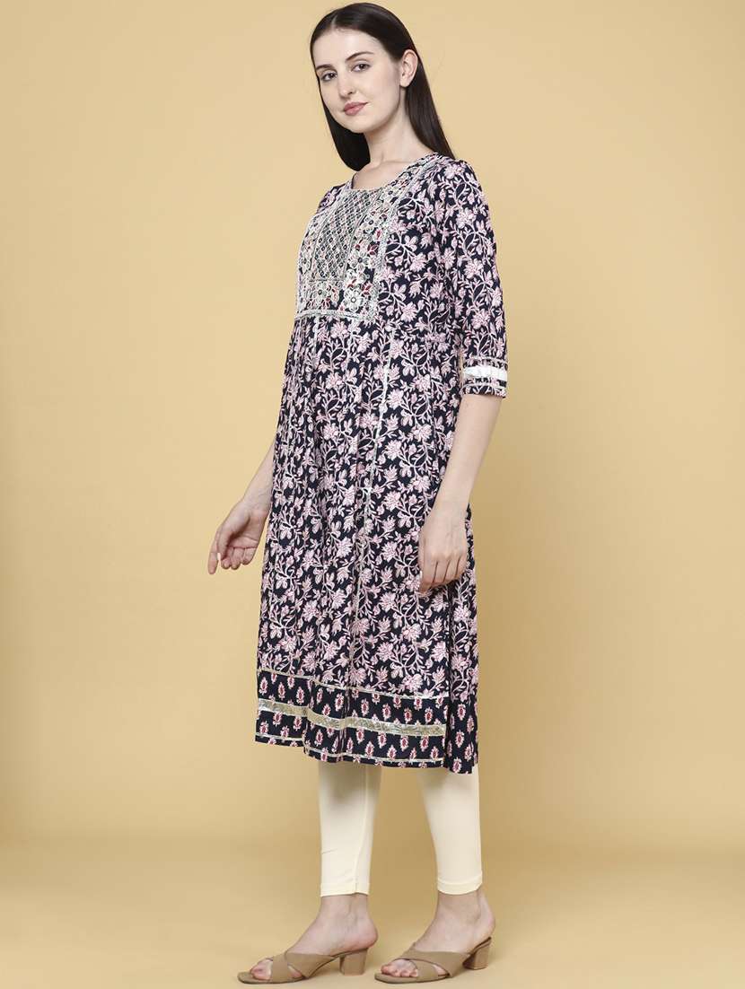 women blue rayon a-line kurta - 22250078 -  Standard Image - 3