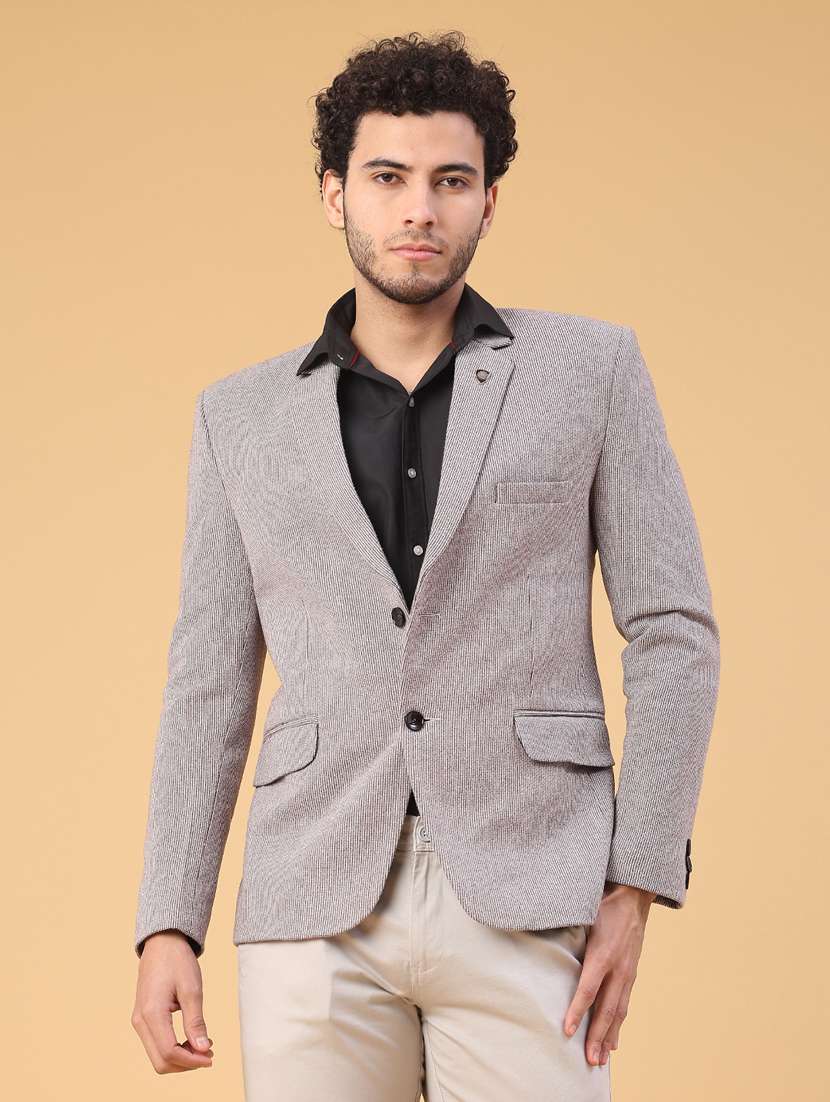 men self design lapel collar single breasted casual blazer