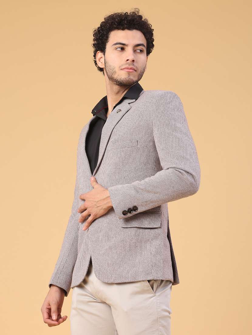 men self design lapel collar single breasted casual blazer - 22250088 -  Standard Image - 3