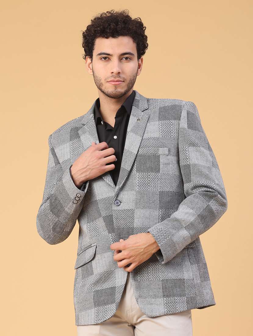 men self design lapel collar single breasted casual blazer