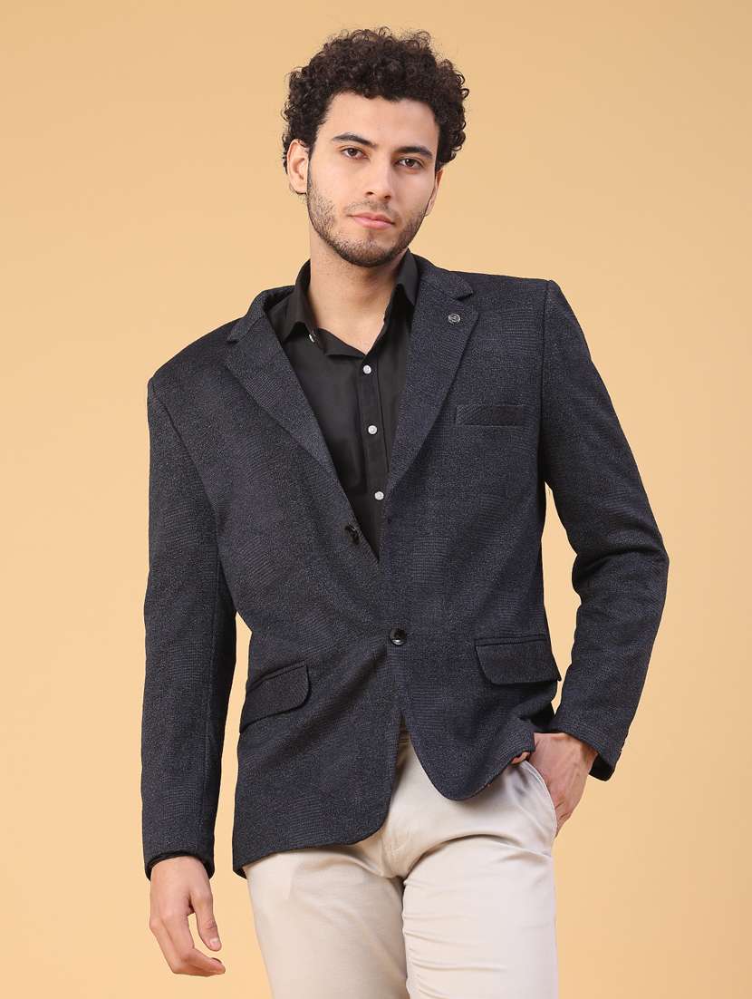 men self design lapel collar single breasted casual blazer