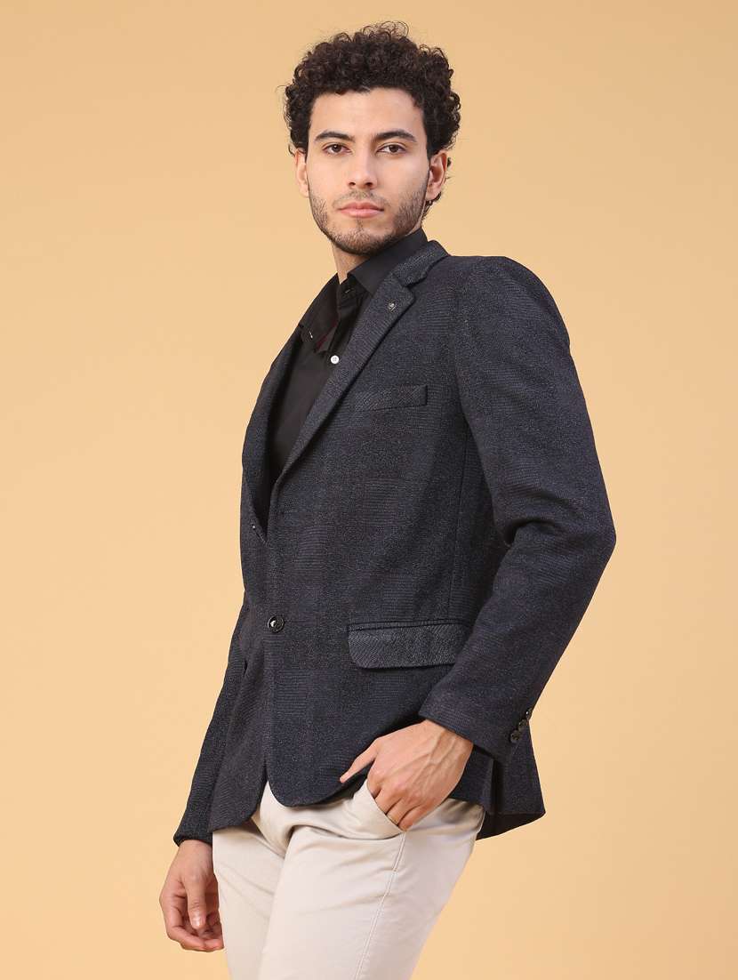 men self design lapel collar single breasted casual blazer - 22250091 -  Standard Image - 3