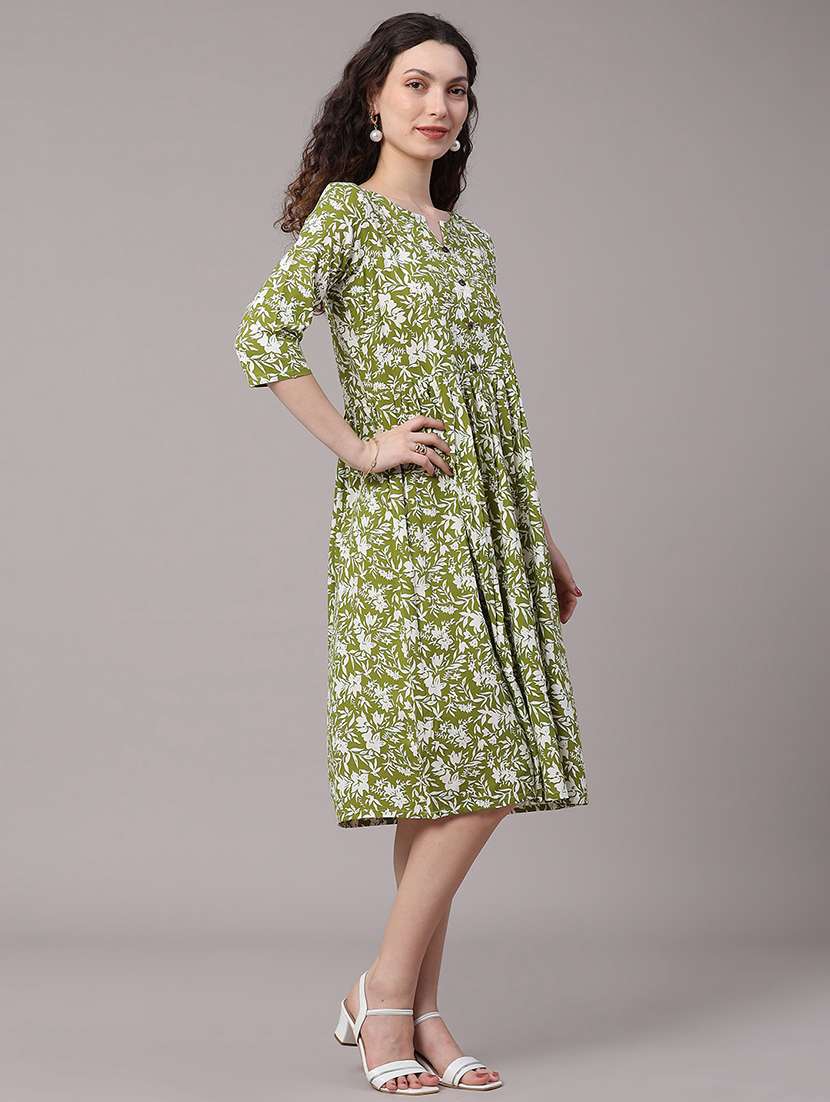 women printed three quarter sleeves a-line dress - 22250104 -  Standard Image - 3