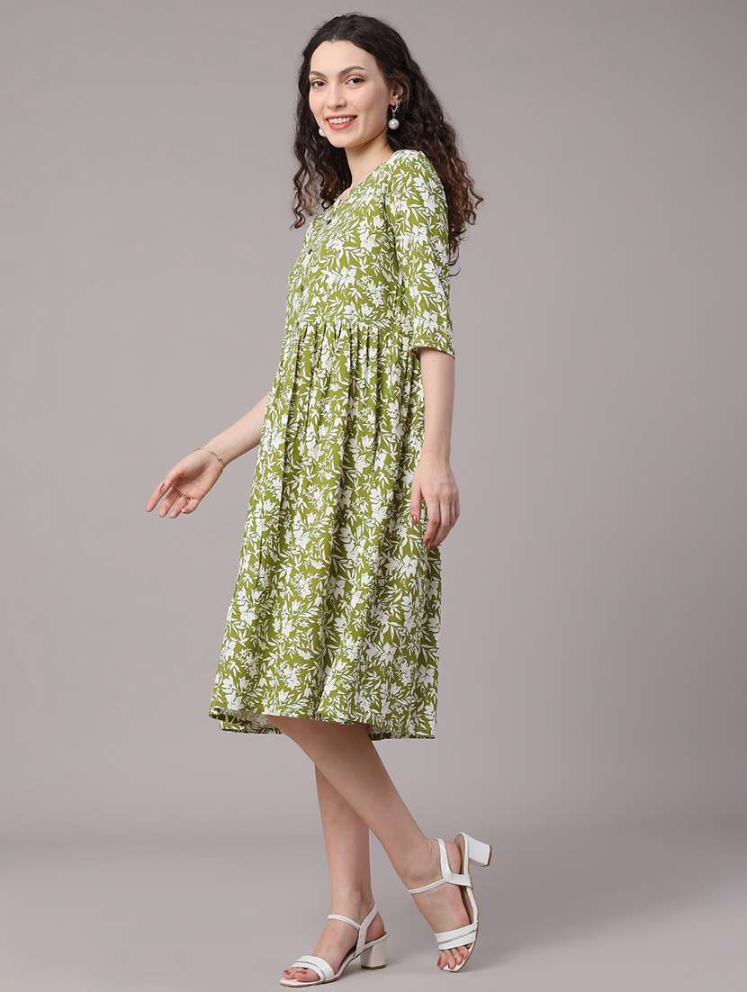 women printed three quarter sleeves a-line dress - 22250104 -  Standard Image - 5