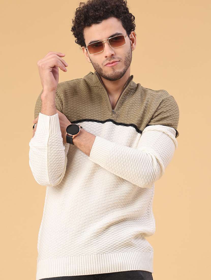 men self design long sleeve regular fit pullover 