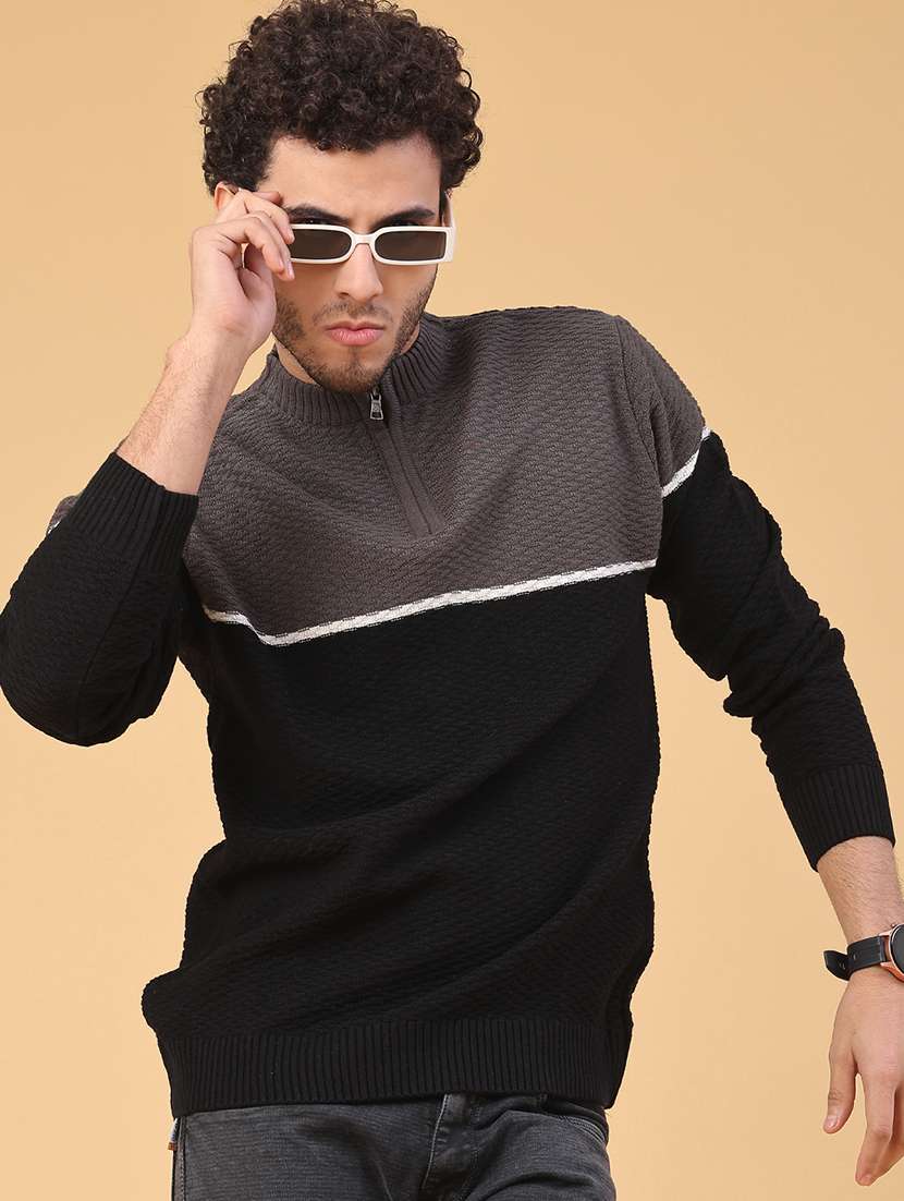 men self design long sleeve regular fit pullover 
