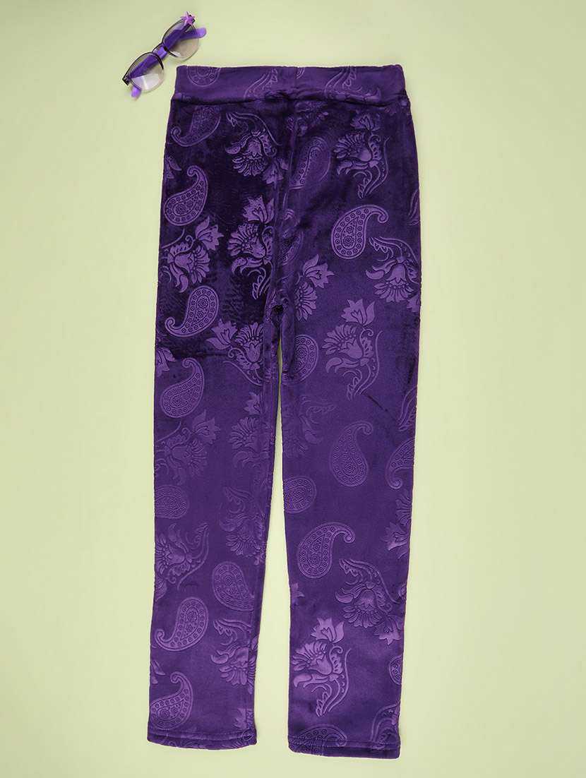 girls self design mid rise winterwear leggings